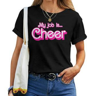 My Job Is Cheer Pink Retro Cheer Mom Girls Women T-shirt - Seseable