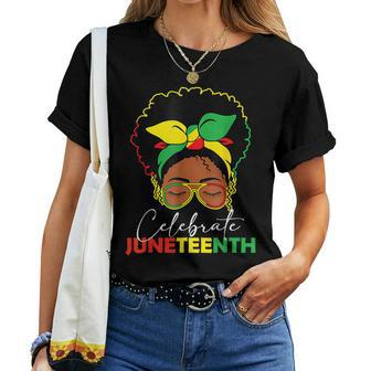 Junenth Outfit Messy Bun Eye Glasses Women T-shirt - Seseable