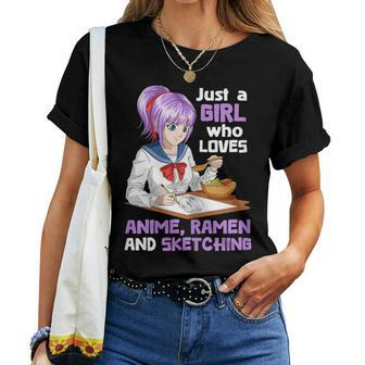 Just A Girl Who Loves Anime Ramen And Sketching Japan Anime Women T-shirt - Seseable