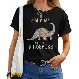 Just A Girl Who Loves Dinosaurs Cute Floral Girls Ns Women T-shirt - Monsterry UK