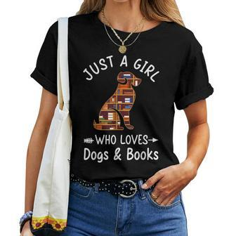 Just A Girl Who Loves Dogs And Books Reading Dog Puppy Lover Women T-shirt - Seseable