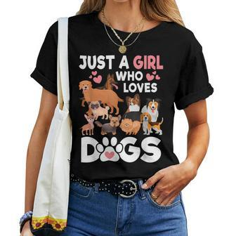 Just A Girl Who Loves Dogs Cute Dog Lover Women T-shirt - Seseable