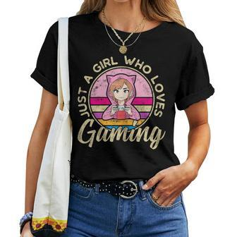 Just A Girl Who Loves Gaming Saying Anime Outfit Gamer Nerds Women T-shirt - Monsterry DE