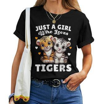 Just A Girl Who Loves Tigers Cute Baby Tigers & Hearts Women T-shirt - Thegiftio UK