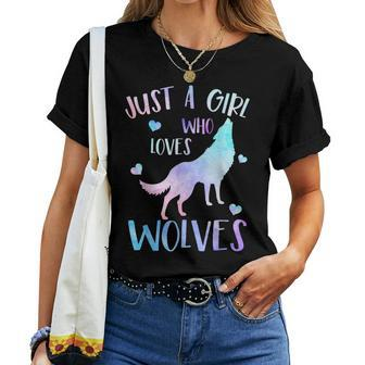 Just A Girl Who Loves Wolves Watercolor Cute Wolf Lover Women T-shirt - Thegiftio UK