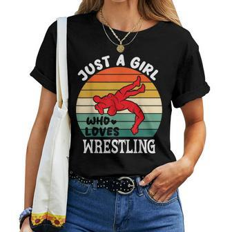 Just A Girl Who Loves Wrestling Girl Wrestle Outfit Wrestler Women T-shirt | Mazezy