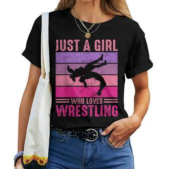 Just A Girl Who Loves Wrestling Girl Wrestle Outfit Wrestler Women T-shirt | Seseable CA