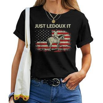 Just Ledoux It Cowboy Whiskey Wine Lover Vintage Usa Flag Women T-shirt - Monsterry