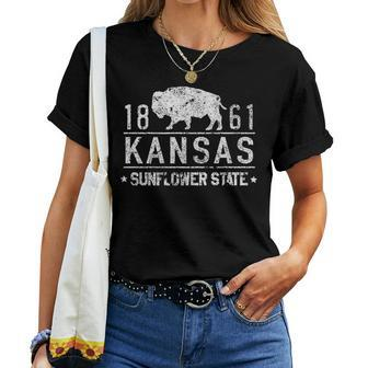 Kansas Buffalo Sunflower State 1861 Usa America State Pride Women T-shirt - Monsterry CA