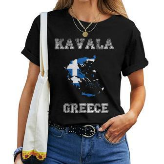 Kavala Greece Vintage Kavala Flag Map Women T-shirt - Monsterry AU