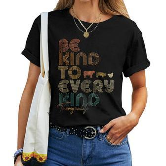 Be Kind To Every Kind Retro 70'S Vegan Life Women T-shirt - Seseable