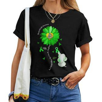 Be Kind Green Ribbon Sunflower Mental Health Awareness Women Women T-shirt | Mazezy