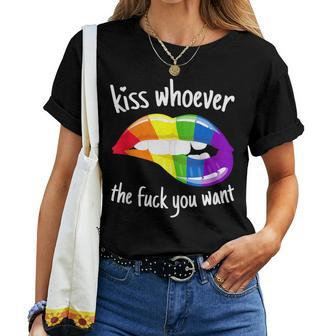 Kiss Whoever The F You Want I Lgbt Rainbow I Gay Pride Women T-shirt - Monsterry