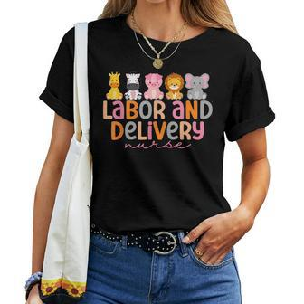 Labor And Delivery Nurse Safari Animals L&D Nurse Graduation Women T-shirt - Seseable