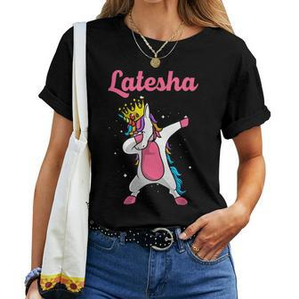 Latesha Name Personalized Birthday Dabbing Unicorn Queen Women T-shirt - Monsterry CA