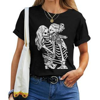 Lesbian Couple Lgbtq Pride Of Woman Skeletons Lovers Kissing Women T-shirt - Monsterry CA