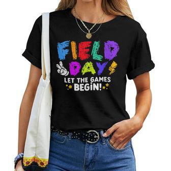 Let The Games Begin Orange Yellow Red Blue Field Day Teacher Women T-shirt - Seseable