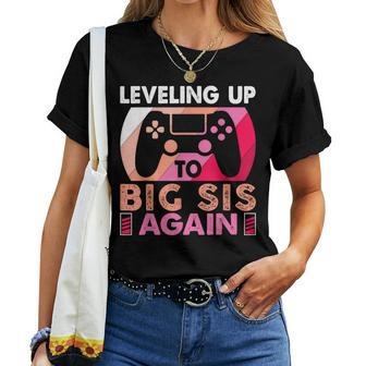 Leveling Up To Big Sis Again Promoted To Big Sister Again Women T-shirt - Monsterry