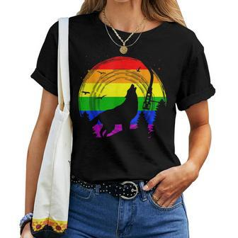 Lgbt Gay Pride Rainbow Flag Music Turntable Wolf Women T-shirt - Monsterry DE