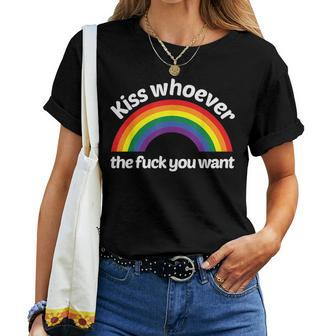 Lgbt Gay Pride Rainbow Kiss Whoever The Fuck You Want Women T-shirt - Monsterry