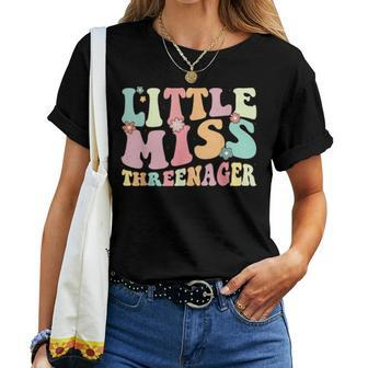 Little Miss Threenager 3Rd Birthday 3 Year Old Girl Women T-shirt - Seseable