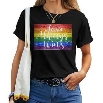 Love Always Wins Gay Pride Rainbow Graffiti Cfd Lettering Women T-shirt - Monsterry