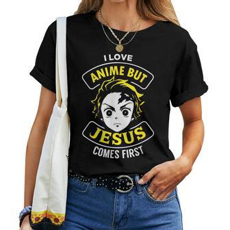 I Love Anime But Jesus Comes First Christian Japan Yellow Women T-shirt - Thegiftio UK
