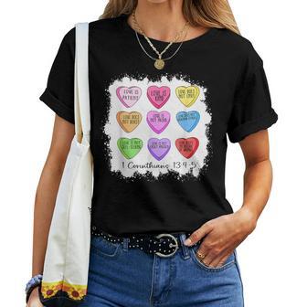 Love Is Christian Bible Verse Valentines Day Hearts Candy Women T-shirt - Thegiftio UK