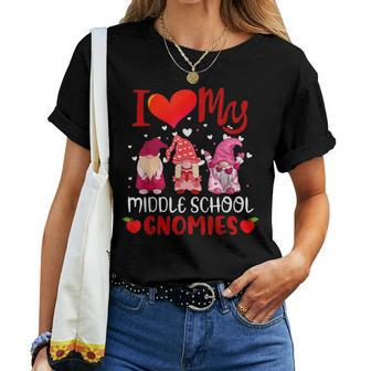 I Love My Middle School Gnomies Valentine's Day Teacher Women T-shirt - Seseable