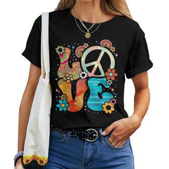 Love Peace Sign Floral Retro 70Er 80Er Jahre Kostüm Hippie T-shirt Frauen - Geschenkecke