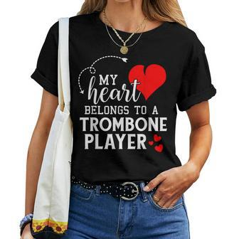I Love My Trombone Player Husband Wife Valentines Women T-shirt - Monsterry