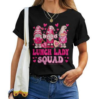 Lunch Lady Teacher Squad Valentines Day Gnomes Holding Heart Women T-shirt - Monsterry UK