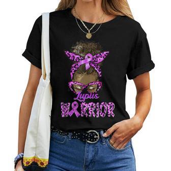 Lupus Warrior Afro Messy Bun Black Lupus Awareness Women T-shirt - Seseable