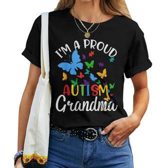 I M A Proud Autism Grandma Butterflies Autism Awareness Women T-shirt - Seseable