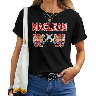 Maclean Scottish Clan Lion Family Name Tartan Kilt Women T-shirt | Seseable CA