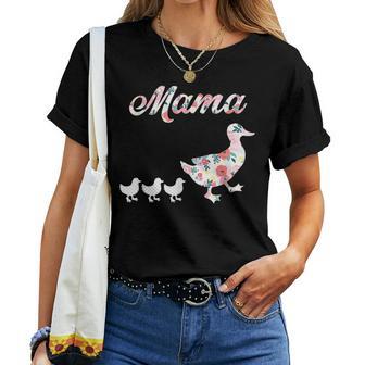 Mama Duck Mama Duck And 3 Ducklings Floral Mom Of 3 Women T-shirt - Monsterry CA