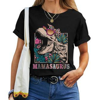 Mamasaurus Rex Mom Dinosaur Leopard Flower T-Rex Mama Saurus Women T-shirt - Seseable