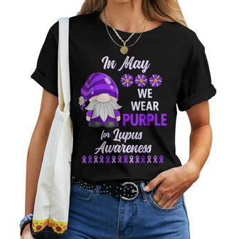 In May We Wear Purple Lupus Awareness Month Gnome Daisy Women T-shirt - Seseable