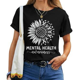 Mental Health Awareness Green Sunflower Mental Health Women T-shirt | Mazezy
