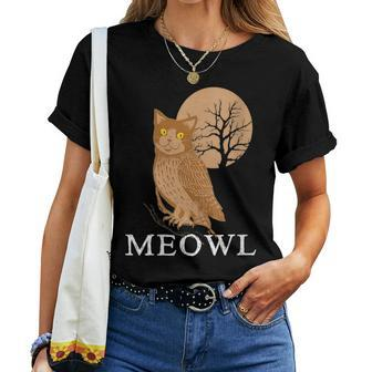 Meowl Cat Owl With Tree And Full Moon Women T-shirt - Monsterry UK