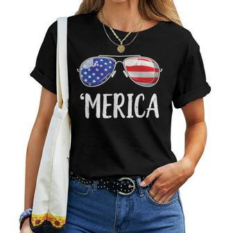 Merica Sunglasses 4Th Of July Usa American Flag Women T-shirt - Monsterry AU