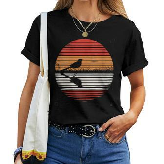 Mockingbird Bird Sunset Retro Style Safari Vintage 70S Women T-shirt - Monsterry