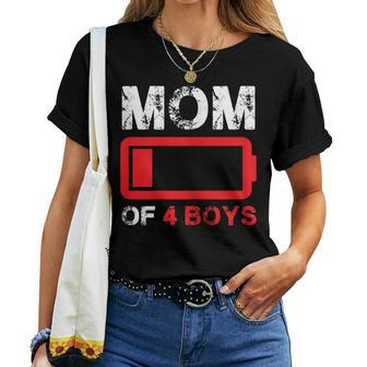 Mom Of 4 Boys Low Battery Mother's Day Women T-shirt - Monsterry UK