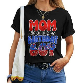 Mom Of The Birthday Spider Web Boy Mom And Dad Family Women T-shirt - Monsterry