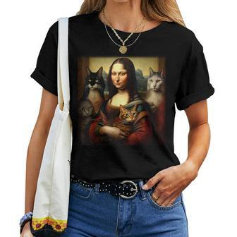 Mona Lisa Leonardo Da Vinci Cat Lady Cat Mom Cat Lover Women T-shirt - Seseable