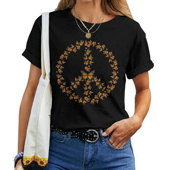 Monarch Butterfly Peace Sign 60S And 70S Hippie Butterflies Women T-shirt - Monsterry DE