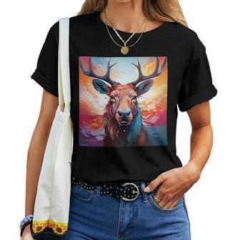 Moose Colorful Graphic Women T-shirt - Monsterry