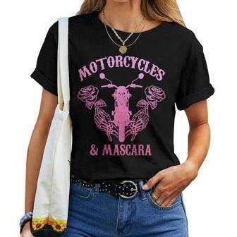 Motorcycles & Mascara Biker Girl Pink Vintage Women T-shirt - Seseable