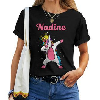 Nadine Name Personalized Birthday Dabbing Unicorn Queen Women T-shirt - Monsterry UK