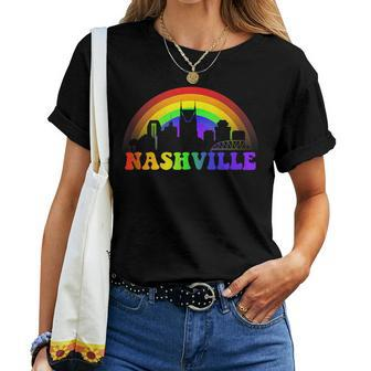 Nashville Pride Lgbtq Gay City Silhouette Rainbow Women T-shirt - Monsterry DE